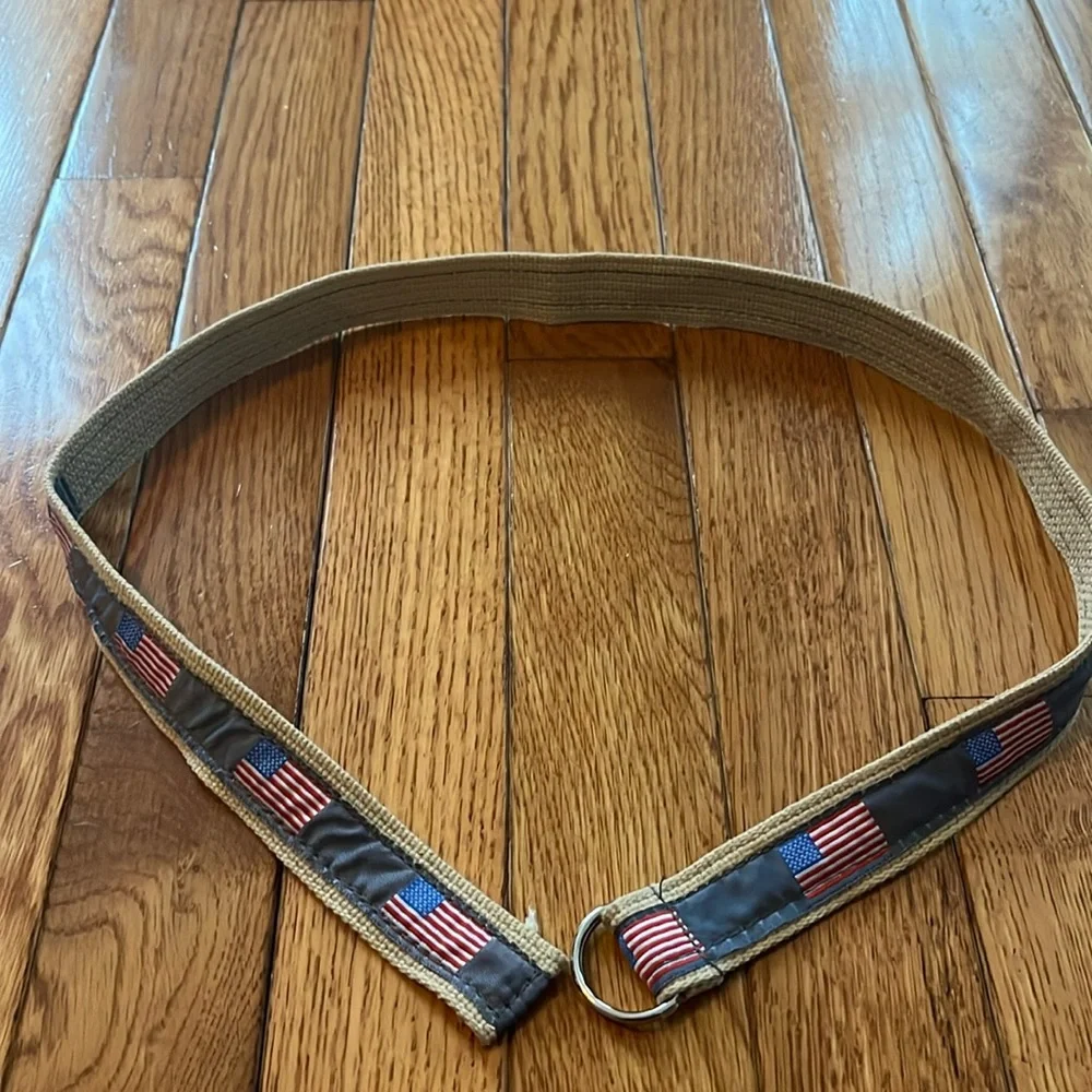 Bean Belts Kids American Flag D-Ring Canvas Webbing Belt Khaki Navy L 6-8‎